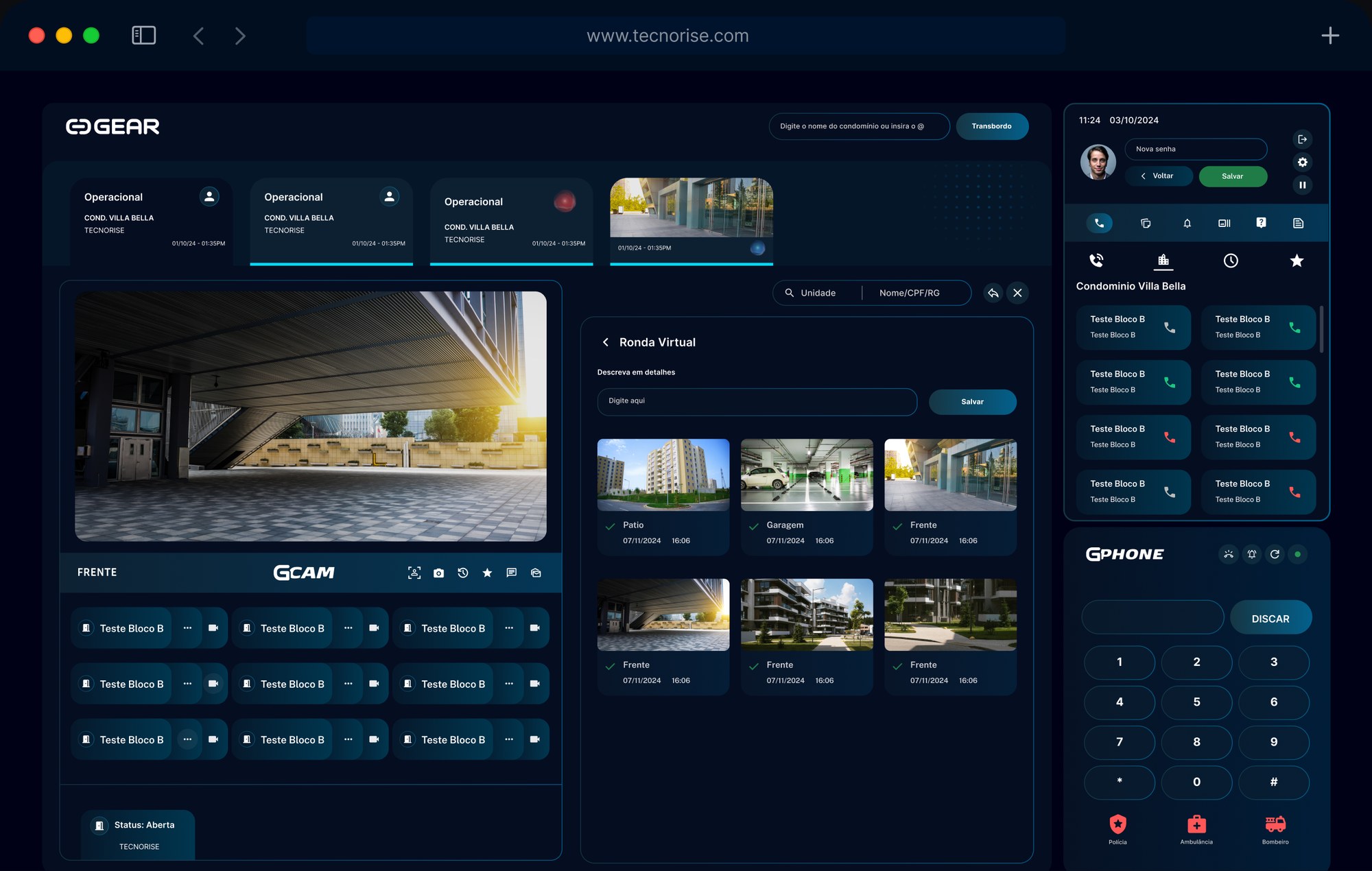 GEAR Atendente — central de operação com G-Cam, Ronda Virtual e G-Phone integrados